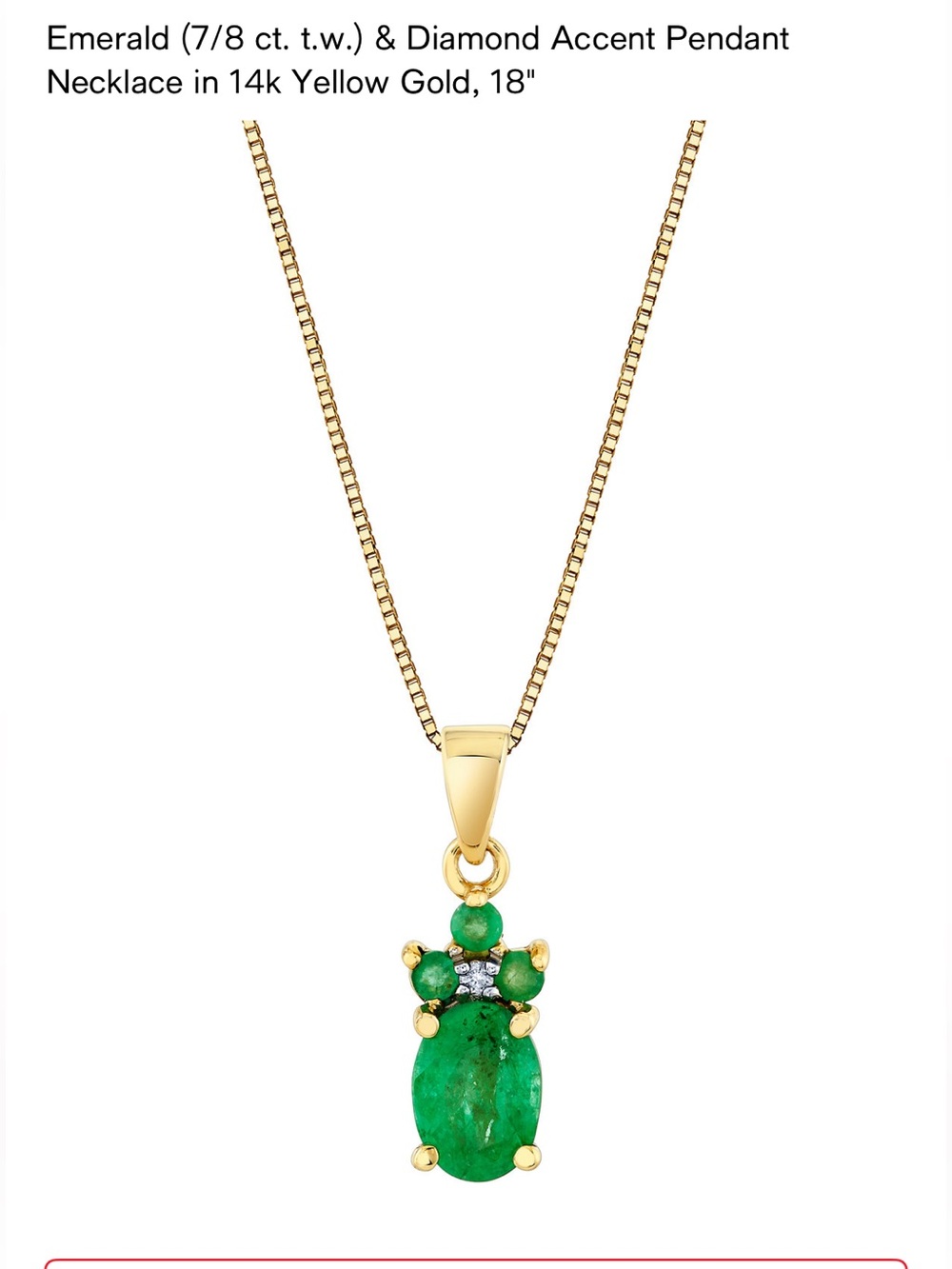 14K Yellow Gold Emerald Pendant Necklace - Green